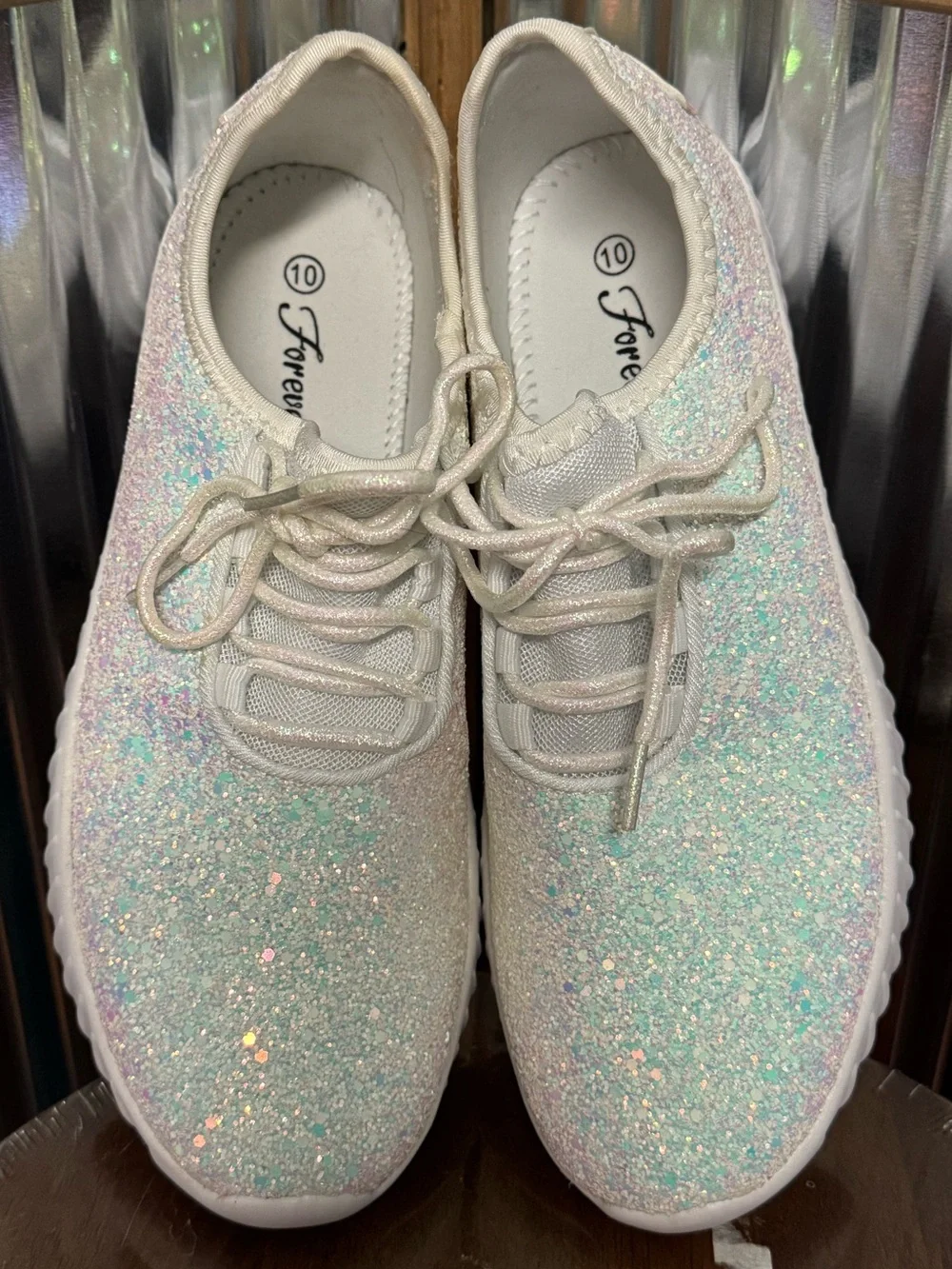 Forever Link Remy-18 White Glitter Light Weight Tennis Shoes -Size 10